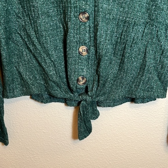 *3/$15* Pink Rose Button Down Long Sleeve Knotted Waffle Shirt - Picture 3 of 12